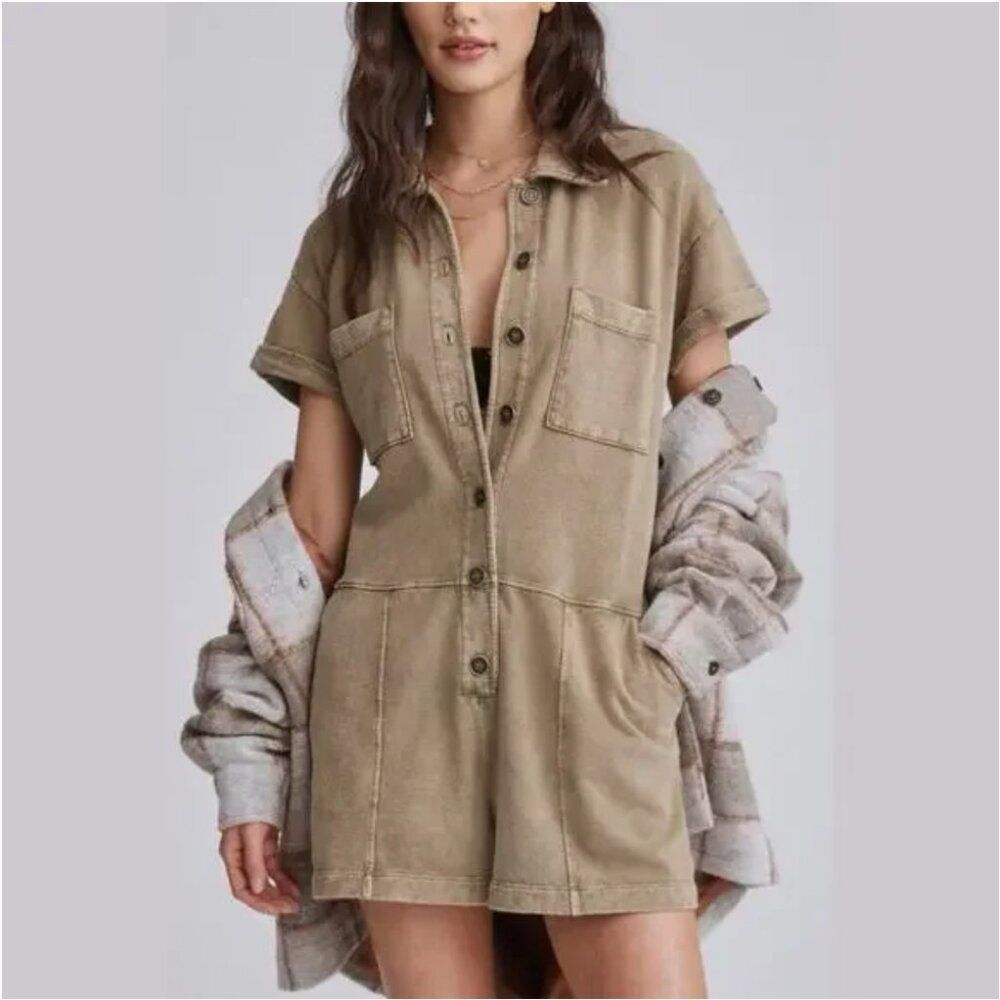 Anthropologie t.la Utility Boiler Suit Romper Cotton French Terry Size Small